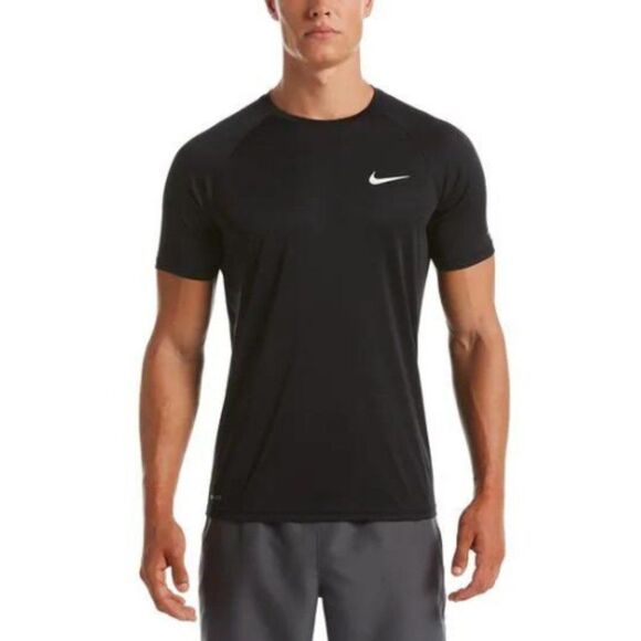 Nike Men's Black Dri-FIT Short Sleeve Hydroguard Swim T-Shirt Size Medium - Picture 1 of 12